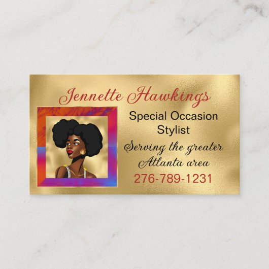 美しいアフリカ人女性金ゴールドの外観 名刺 (正面)
