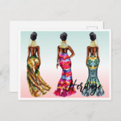 美しいアフリカ人女性金ゴールドジュエリーカラフルガウン ポストカード (正面/裏面)