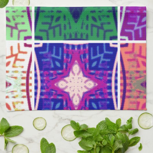 美しいアフリカ市松模様にアートプリント キッチンタオル (折り畳み)