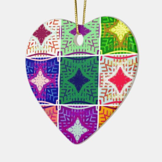 美しいアフリカ市松模様にアートプリント セラミックオーナメント (左)