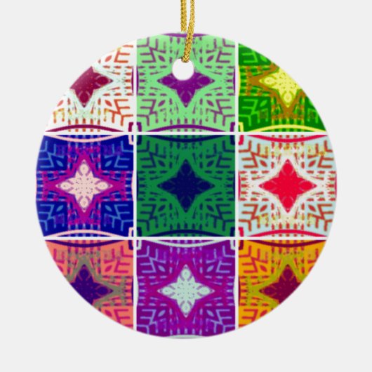 美しいアフリカ市松模様にアートプリント セラミックオーナメント (正面)
