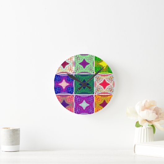 美しいアフリカ市松模様にアートプリント ラウンド壁時計 (ホーム)