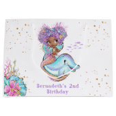 美しいアフリカ系アメリカ人の人魚の誕生パーティー  ラージペーパーバッグ (正面)