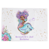 美しいアフリカ系アメリカ人の人魚の誕生パーティー  ラージペーパーバッグ (裏面)