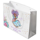 美しいアフリカ系アメリカ人の人魚の誕生パーティー  ラージペーパーバッグ (裏面アングル)