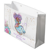 美しいアフリカ系アメリカ人の人魚の誕生パーティー  ラージペーパーバッグ (正面アングル)