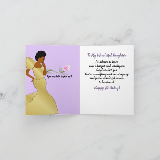 美しいアフリカ系アメリカ人の娘誕生日カード サンキューカード (内部)