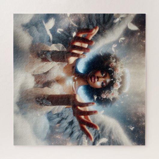 美しいアフリカ系アメリカ人エンジェル・エテリア ジグソーパズル (横)