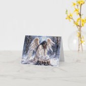 美しいアフリカ系アメリカ人クリスマスエンジェル カード (黄色い花)