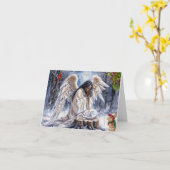 美しいアフリカ系アメリカ人クリスマスエンジェル カード (黄色い花)