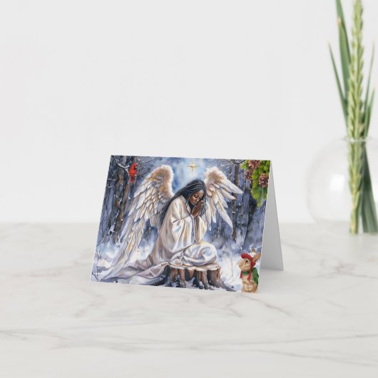 美しいアフリカ系アメリカ人クリスマスエンジェル カード (正面)