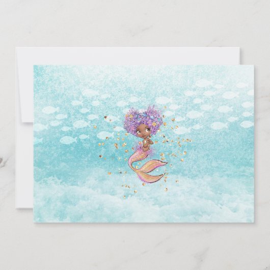 美しいアフリカ系アメリカ人マーメイド誕生日 招待状 (裏面)