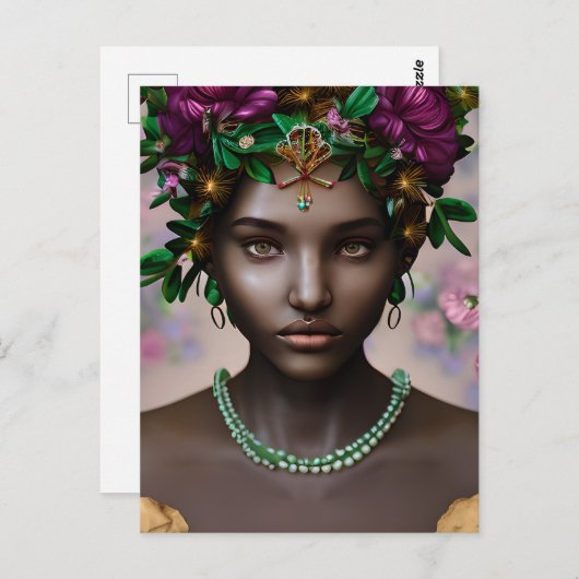 美しいアフリカ系アメリカ人女性（花） ポストカード (正面/裏面)