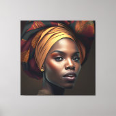 美しいアフリカ系アメリカ人華美女性ヘッドラップ キャンバスプリント (正面)