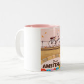 美しいアムステルダムサイクリング旅行ポスター。 ツートーンマグカップ (正面左)