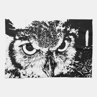 美しいアメリカワシミミズクの黒く及び白いグラフィック キッチンタオル