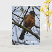 美しいアメリカンロビン誕生日グリーティングカード カード (黄色い花)