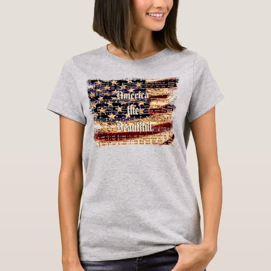 美しいアメリカ グレー 愛国的な女性用Tシャツ Tシャツ (正面)