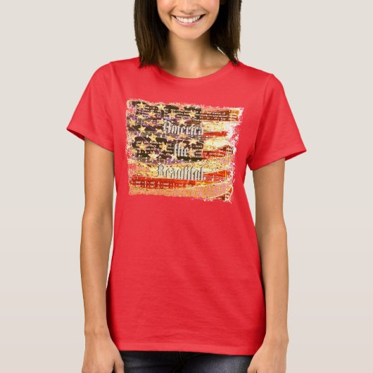 美しいアメリカ 赤色 愛国的な女性用Tシャツ Tシャツ (正面)