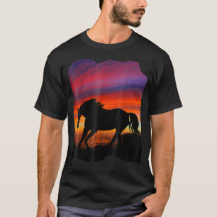 美しいアラビア馬のサンセットシルエットオレンジ色p tシャツ