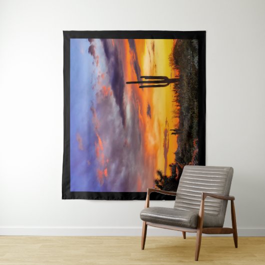 美しいアリゾナサンセットサグアーロとチョラサボテン タペストリー (インサイチュ)