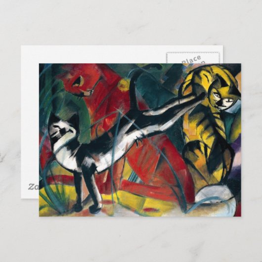 美しいアンティークオイル塗装3匹の猫 ポストカード (正面/裏面)