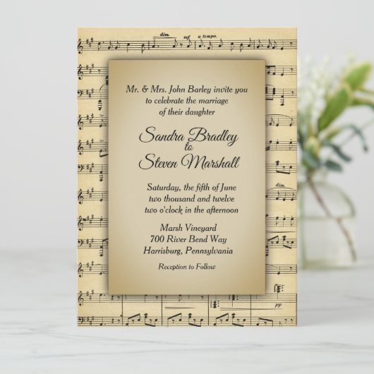 美しいアンティークシート音楽テーマ結婚ズ 招待状 (スタンド正面)
