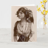 美しいアンティークジプシーガールヴィンテージノテカード カード (黄色い花)