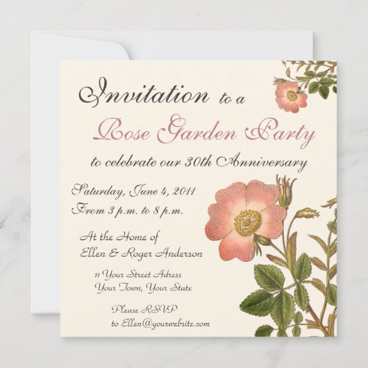 美しいアンティークバラガーデンパーティーヴィンテージ 招待状 (裏面)