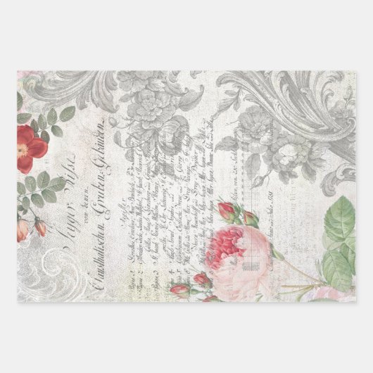 美しいアンティークフローラエフェメラデクページ ラッピングペーパーシート (正面2)