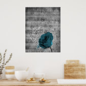 美しいアンティークブルーバラ絵を描(ばちゃばちゃ)跳ねる音楽 ポスター (キッチン)