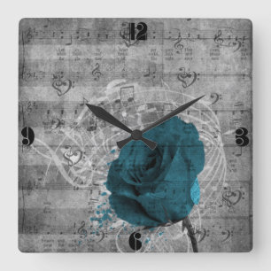 美しいアンティークブルーバラ絵を描(ばちゃばちゃ)跳ねる スクエア壁時計