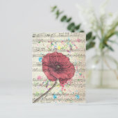 美しいアンティークポピーの花の音楽ノート ポストカード (スタンド正面)