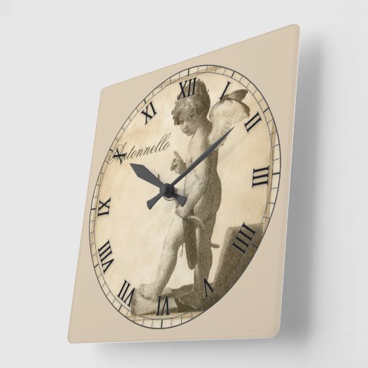 美しいアンティークローマ数字ケルブ スクエア壁時計 (傾斜)