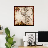 美しいアンティークヴィンテージ北アメリカの地図 ポスター (ホームオフィス)