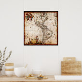 美しいアンティークヴィンテージ北アメリカの地図 ポスター (キッチン)