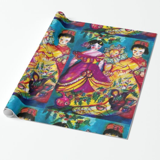 美しいアンティーク人形とクリスマスオーナメント ラッピングペーパー (アンロールド)