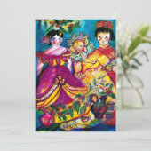 美しいアンティーク人形、赤い青い紫色の黄色 招待状 (スタンド正面)