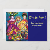 美しいアンティーク人形、赤い青い紫色の黄色 招待状 (裏面)