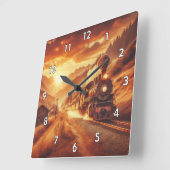 美しいアンティーク蒸気機関機関車 スクエア壁時計 (傾斜)