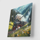 美しいアンティーク蒸気機関機関車 スクエア壁時計 (傾斜)