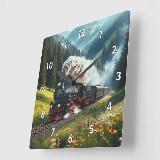 美しいアンティーク蒸気機関機関車 スクエア壁時計 (傾斜)