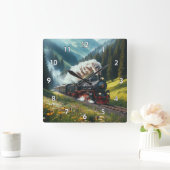 美しいアンティーク蒸気機関機関車 スクエア壁時計 (ホーム)