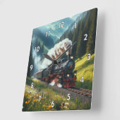 美しいアンティーク蒸気機関機関車 スクエア壁時計 (傾斜)