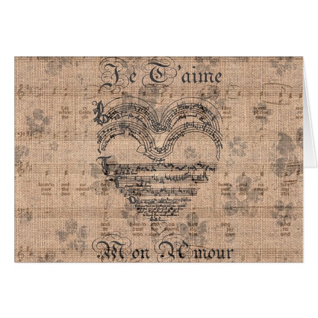 美しいアンティーク音楽ノートハート (正面横)