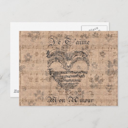 美しいアンティーク音楽ノートハート ポストカード (正面/裏面)