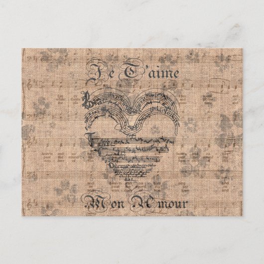 美しいアンティーク音楽ノートハート ポストカード (正面)