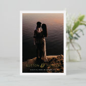 美しいアンパモダンサンド写真の日付の保存 箔招待状 (立ち正面)