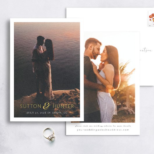 美しいアンパモダンサンド写真の日付の保存 箔招待状