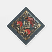 美しいアートデコの赤ゴールドターコイズ スタンダードランチョンナプキン (角)